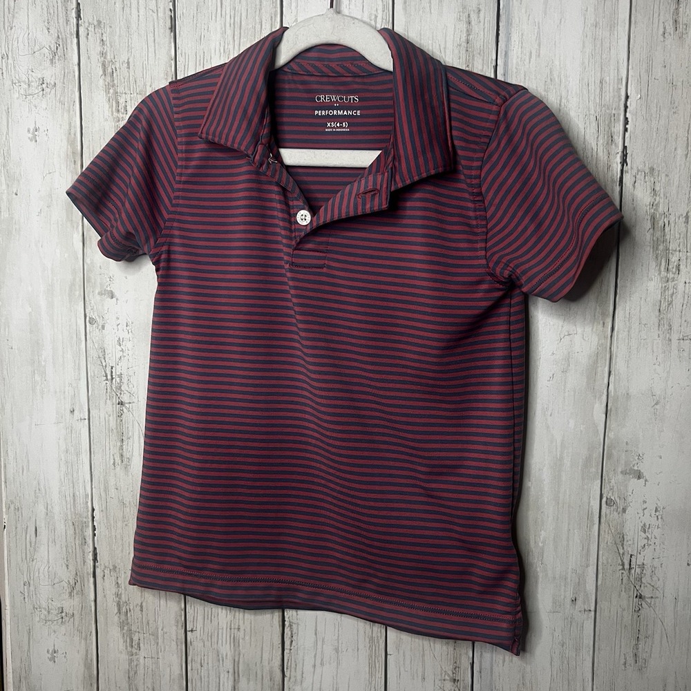 Crewcuts J Crew Boys Size Small 6-7 Striped Short Sleeve Polo Shirt Blue Pink